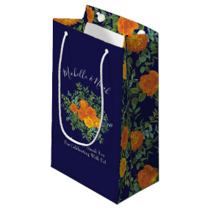 Blue & Orange Rose Floral Modern Wedding Small Gift Bag