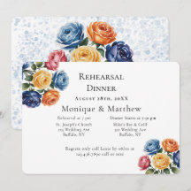 Blue & Orange Rose Wedding Rehearsal Dinner