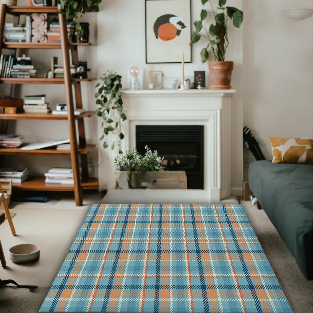 Blue & Orange Rustic Farmhouse Plaid Area  Rug (Blue & Orange Rustic Farmhouse Plaid Area Rug)