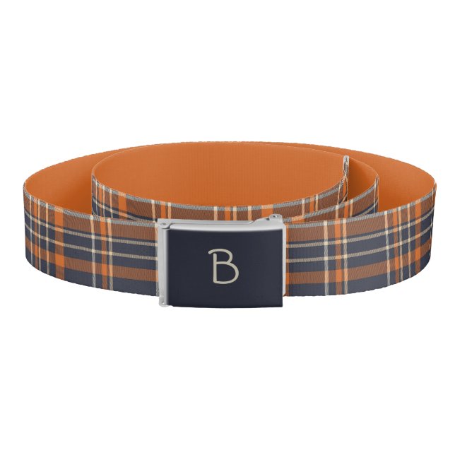 blue & orange rustic plaid initialed belt (Coil)