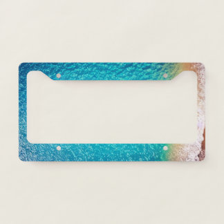 blue orange sand beach ocean wave license plate frame