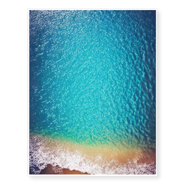 blue orange sand beach ocean wave temporary tattoos (Front)