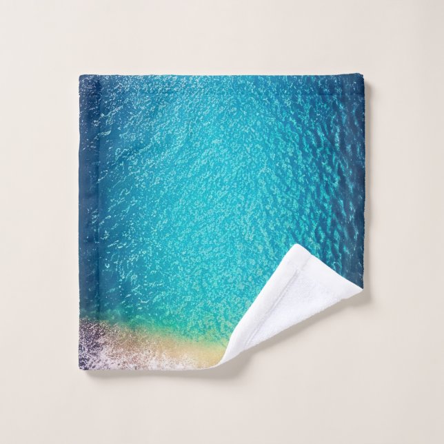 blue orange sand beach ocean wave wash cloth (Wash Cloth)