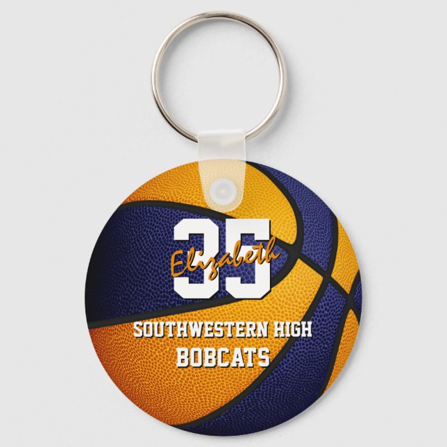 blue orange school basketball team colors keychain (Front)