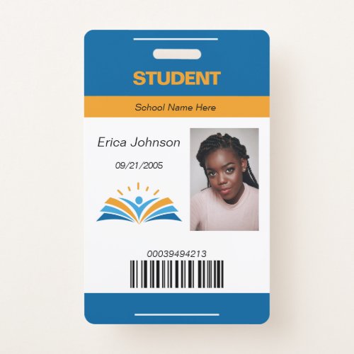 Blue  Orange School College University Student ID Badge