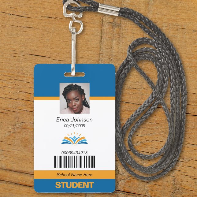 Blue & Orange School College University Student ID Badge (blue and orange school student id badge)