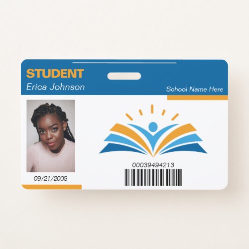 Blue  Orange School College University Student ID Badge
