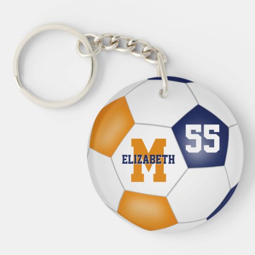 blue orange school colors soccer bag tag keychain