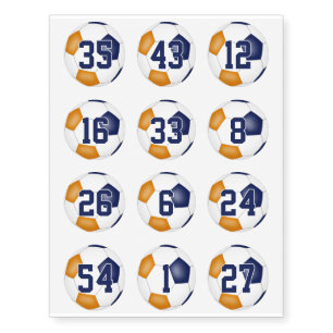 blue orange school colors soccer balls set of 12 temporary tattoos