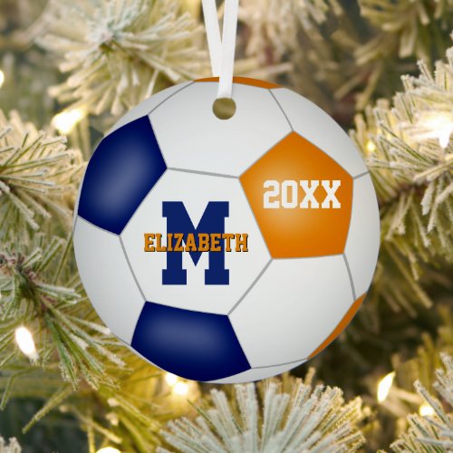 blue orange school sports team colors soccer metal ornament