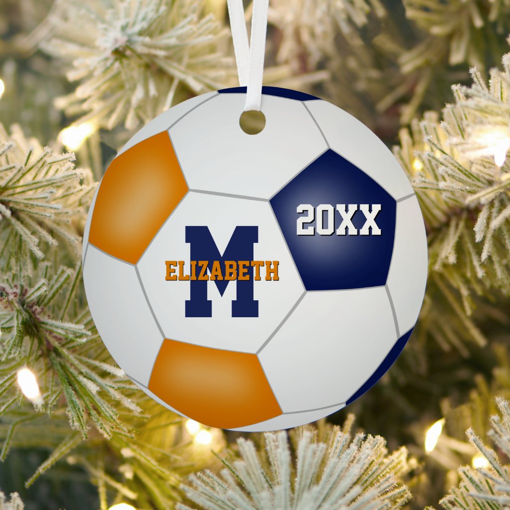 blue orange school sports team colors soccer ornament