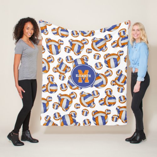 blue orange school team colors girly volleyball fleece blanket