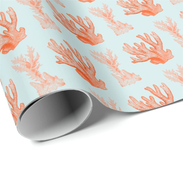 Blue | Orange Sea Coral Wrapping Paper (Roll Corner)