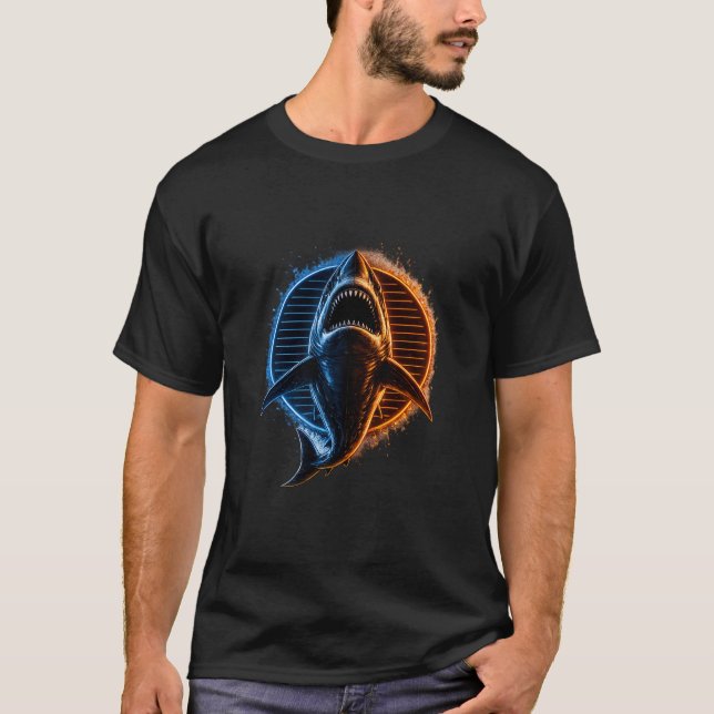 Blue & Orange Shark Graphic T-Shirt Design | Fierc (Front)