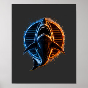 Blue & Orange Shark Graphic T-Shirt Design Fierc Poster