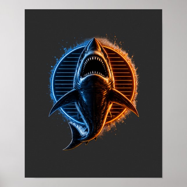 Blue & Orange Shark Graphic T-Shirt Design | Fierc Poster (Front)