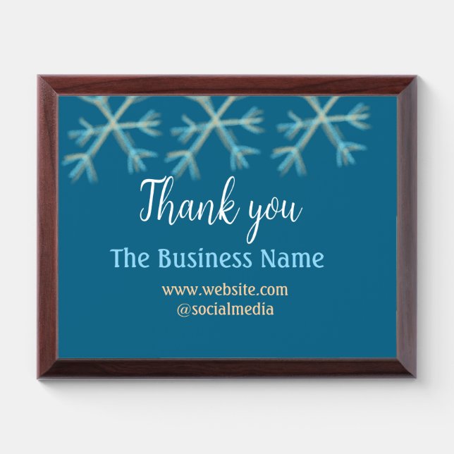 Blue orange snowflakes add business name christmas award plaque (Horizontal)