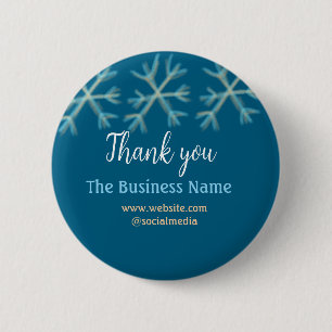 Blue orange snowflakes add business name christmas button