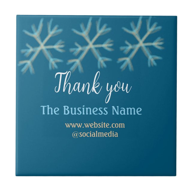 Blue orange snowflakes add business name christmas ceramic tile (Front)