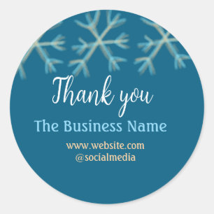 Blue orange snowflakes add business name christmas classic round sticker