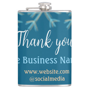 Blue orange snowflakes add business name christmas flask