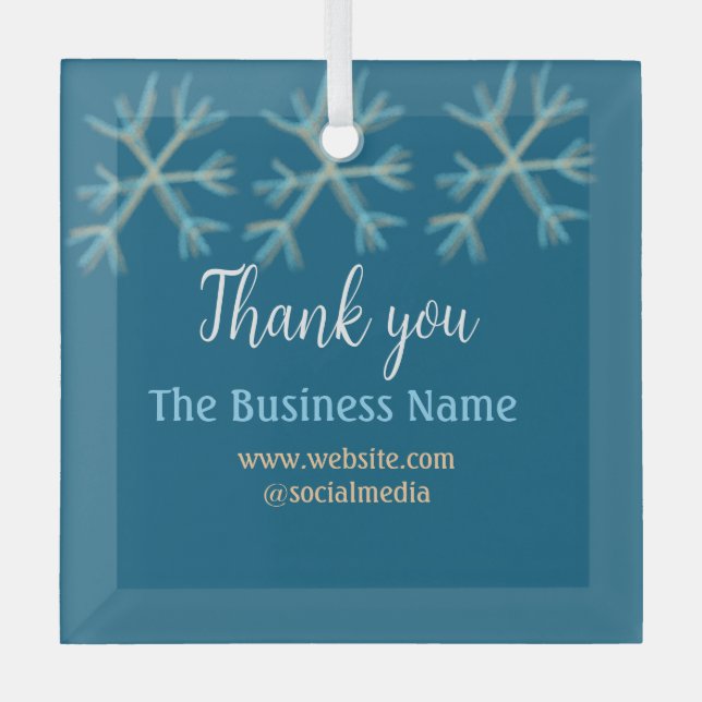 Blue orange snowflakes add business name christmas glass ornament (Front)