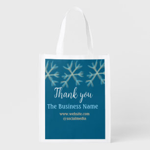 Blue orange snowflakes add business name christmas grocery bag