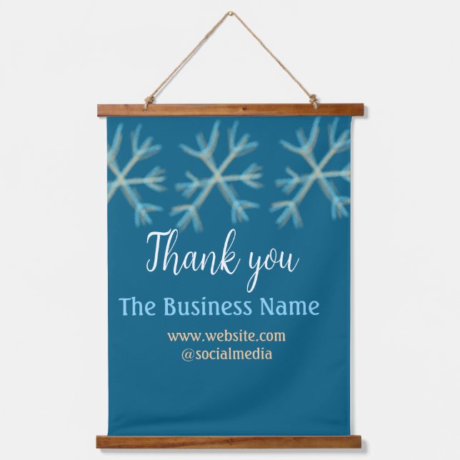 Blue orange snowflakes add business name christmas hanging tapestry (Front)