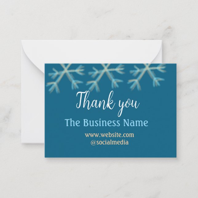 Blue orange snowflakes add business name christmas note card (Front)