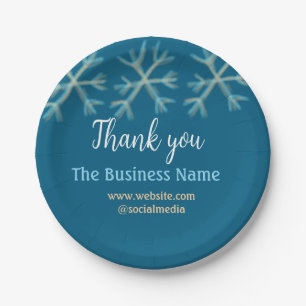 Blue orange snowflakes add business name christmas paper plates
