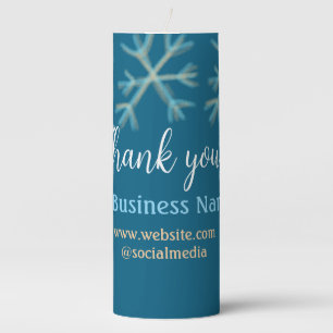 Blue orange snowflakes add business name christmas pillar candle