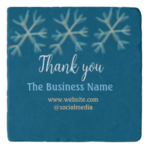 Blue orange snowflakes add business name christmas trivet