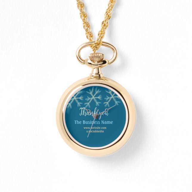 Blue orange snowflakes add business name christmas watch (Front)
