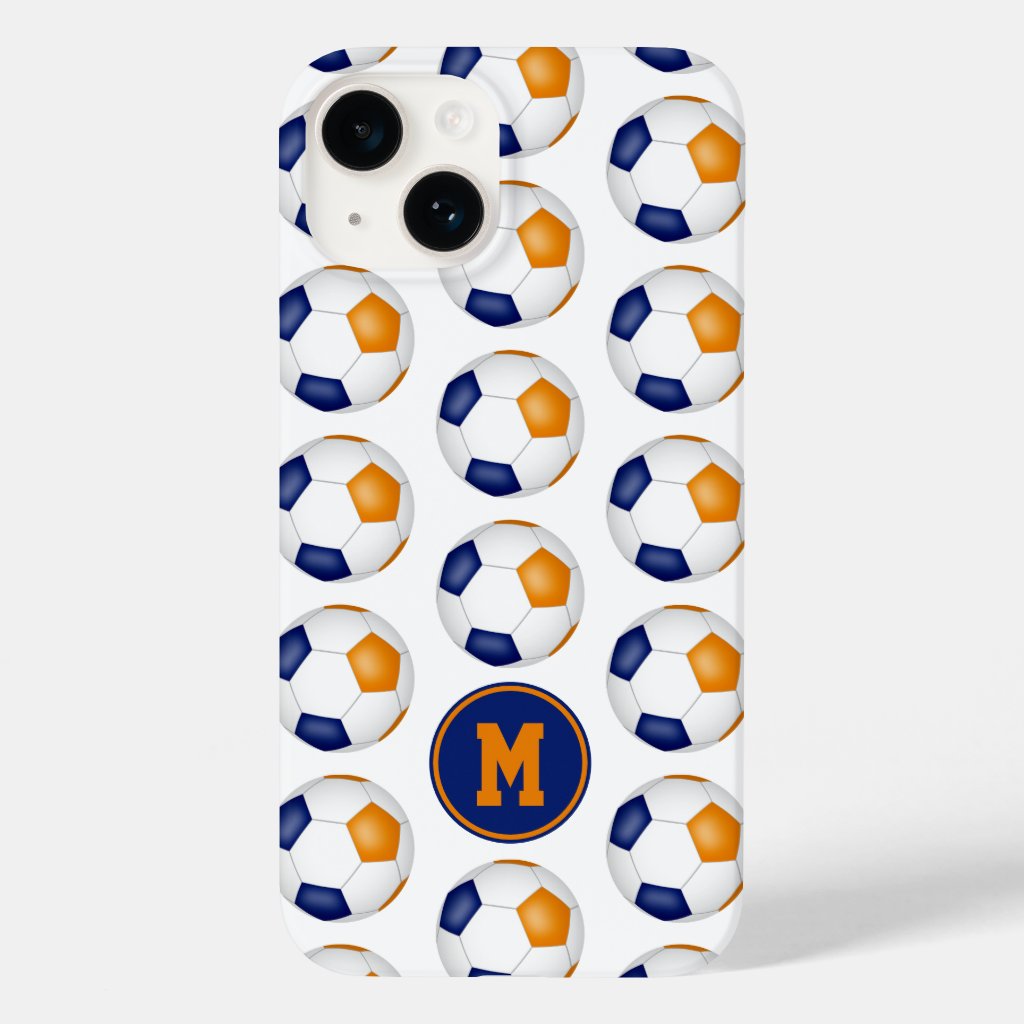 blue orange soccer balls pattern monogrammed Case-Mate iPhone case