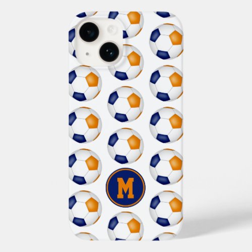 blue orange soccer balls pattern monogrammed Case_Mate iPhone 14 case