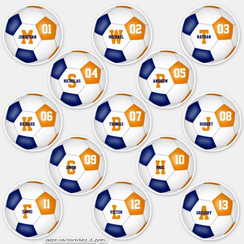 blue orange soccer team colors 13 players sticker