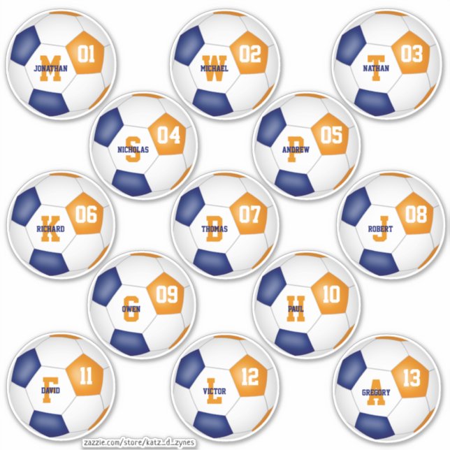 blue orange soccer team colors 13 players sticker (Front)