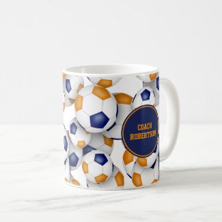 blue orange soccer school team coach gift coffee mug