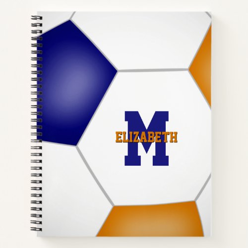 blue orange soccer team colors monogrammed notebook