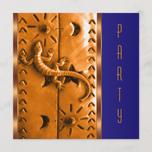 Blue Orange Southwestern Lizard Birthday Party Invitation