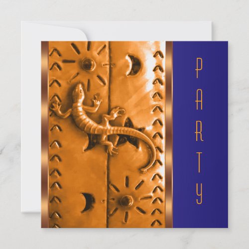 Blue Orange Southwestern Lizard Birthday Party Announcement