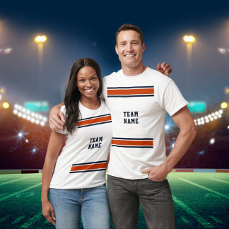 Blue & Orange Sports Jersey Team Name White Unisex T-Shirt