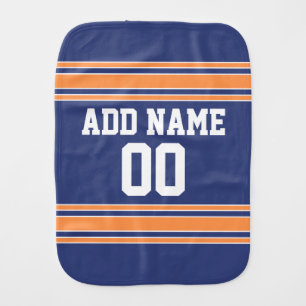 Blue Orange Sports Jersey with Name and Number Burp Cloth
