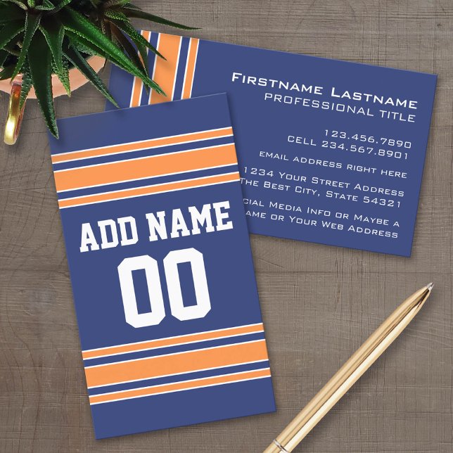 Blue Orange Sports Jersey with Name and Number Business Card (Custom Business Card Template)