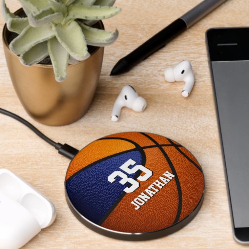 blue orange sports team colors kids basketball wireless charger 