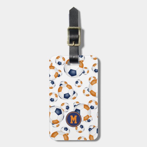 blue orange sports team colors soccer ball pattern luggage tag