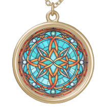 Blue Orange Stained Glass Celtic Knot