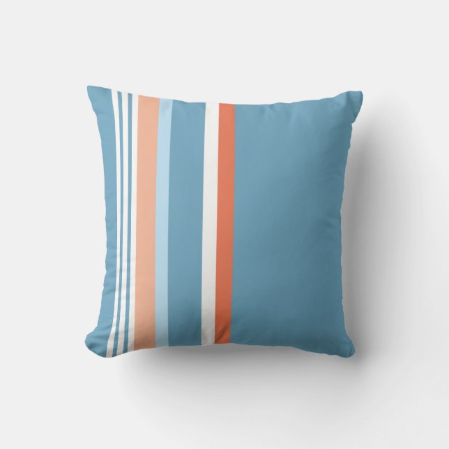 Blue (Orange stripe) Throw Pillow (Front)