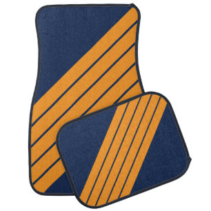 Blue Orange Striped 70s 80s Retro Racing Stripes Car Floor Mat