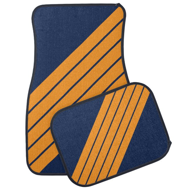 Blue Orange Striped 70s 80s Retro Racing Stripes Car Floor Mat (Set)